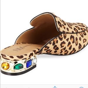 Neiman Marcus Leopard Jeweled-Heel Mules NWT
